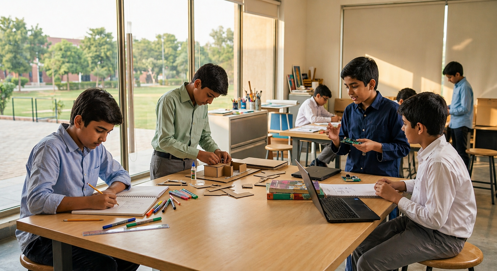 Students working on a project together