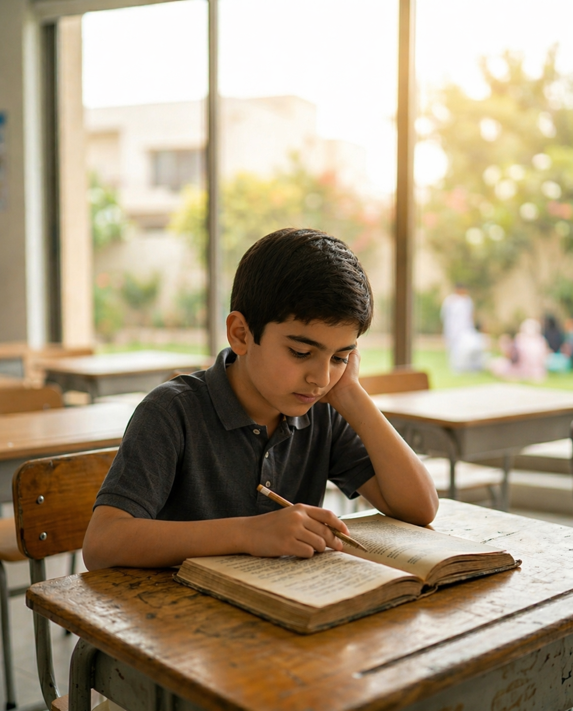 Student engaged in deep thinking